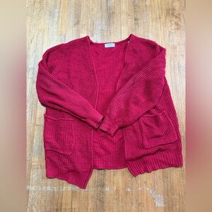 Zenana Sweater Waffle Knit Red Cardigan Womens Size 1X Stretch Oversize Casual